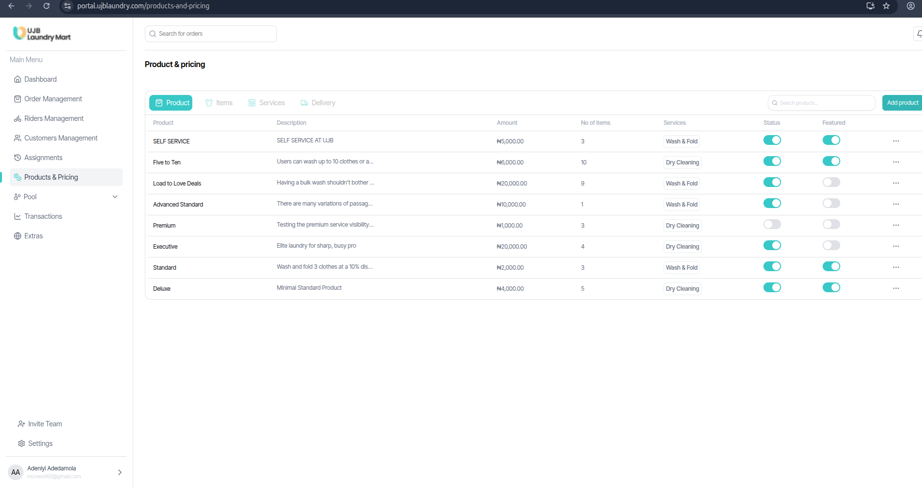 User portal screenshot
