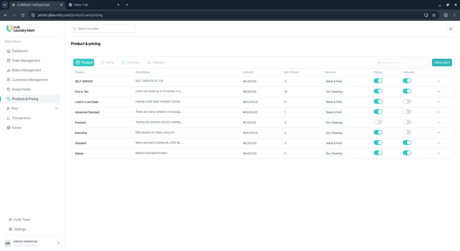 User portal screenshot