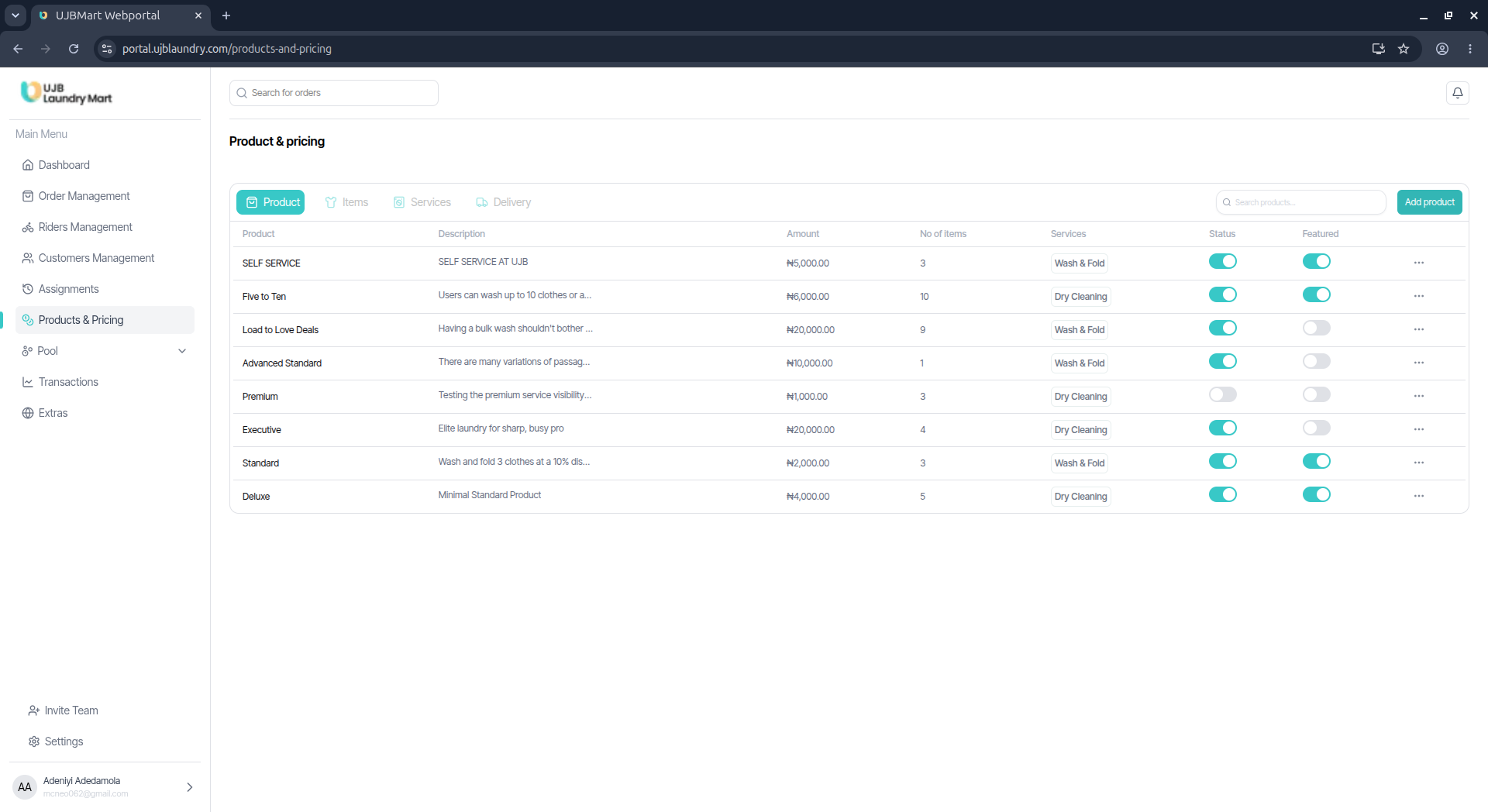 User portal screenshot