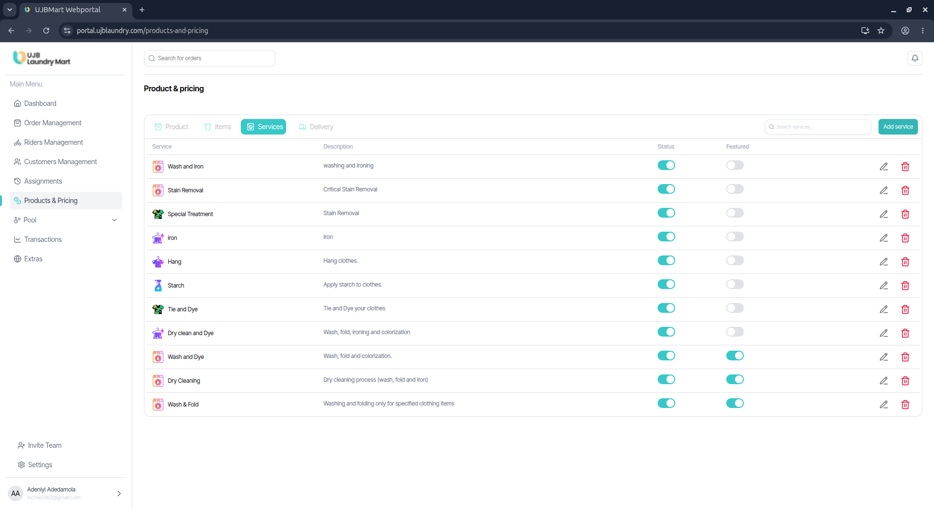 User portal screenshot
