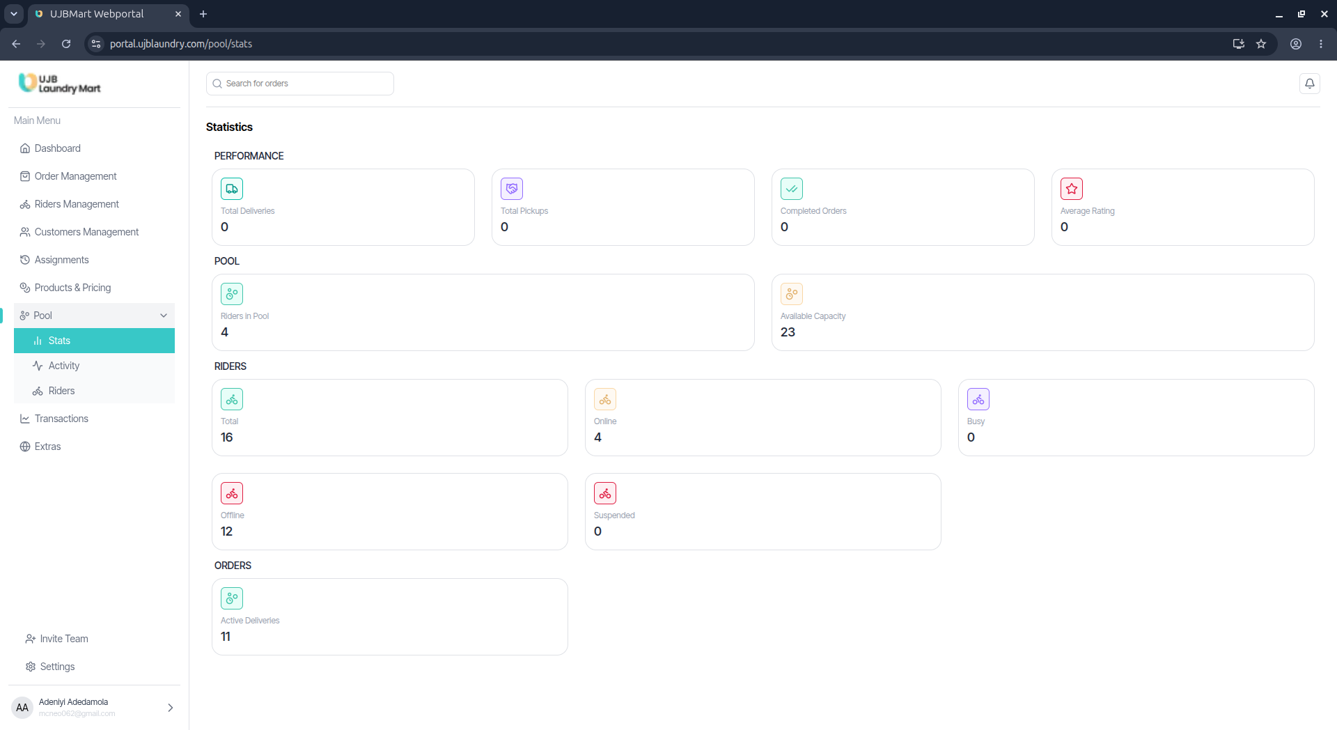 User portal screenshot