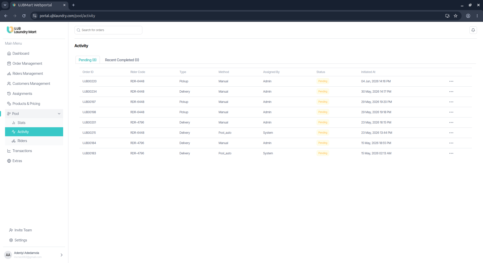 User portal screenshot
