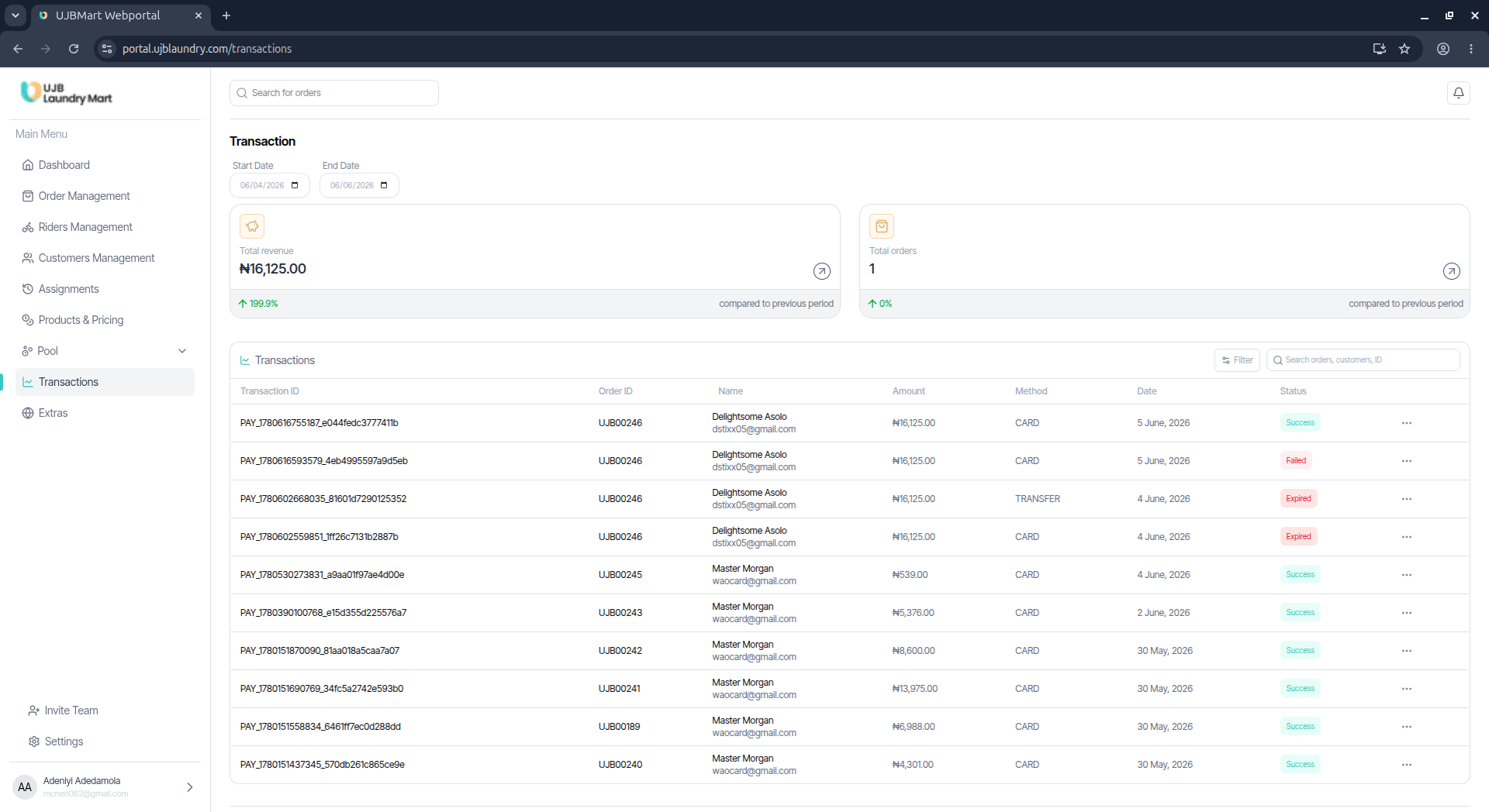 User portal screenshot