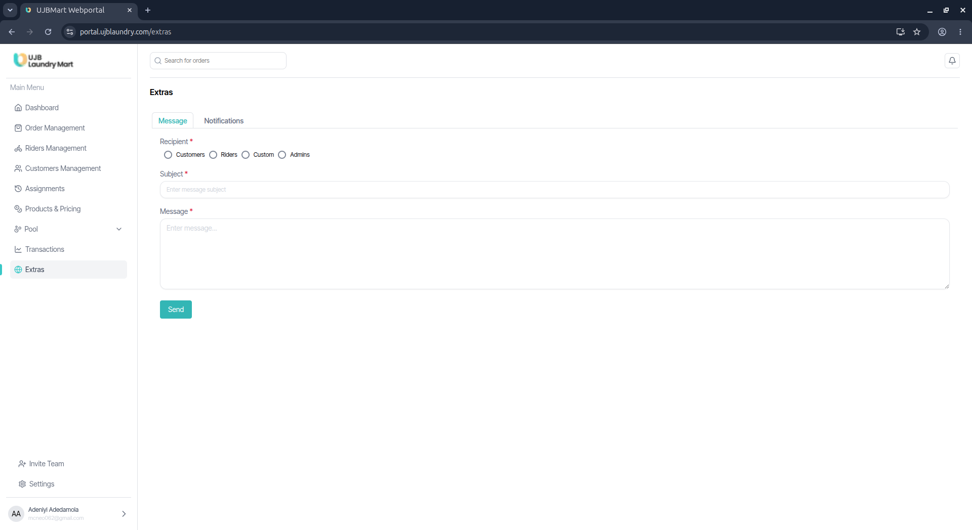 User portal screenshot
