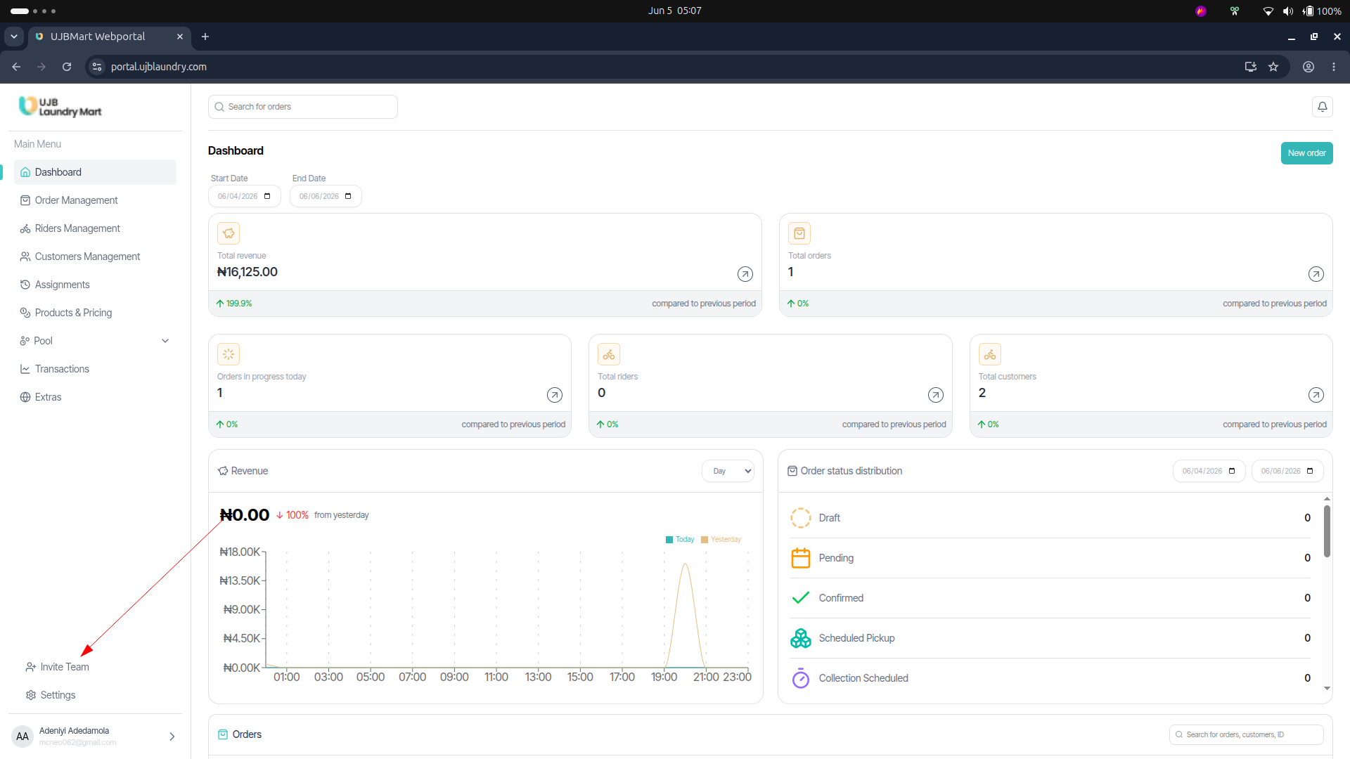 User portal screenshot