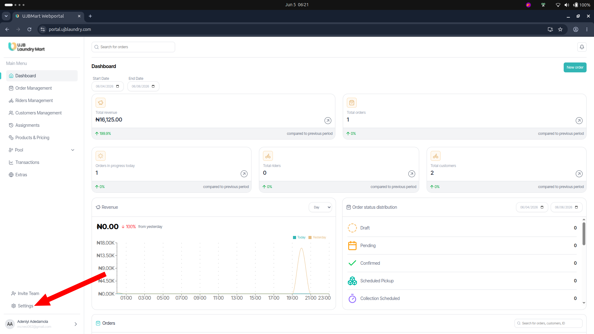 User portal screenshot
