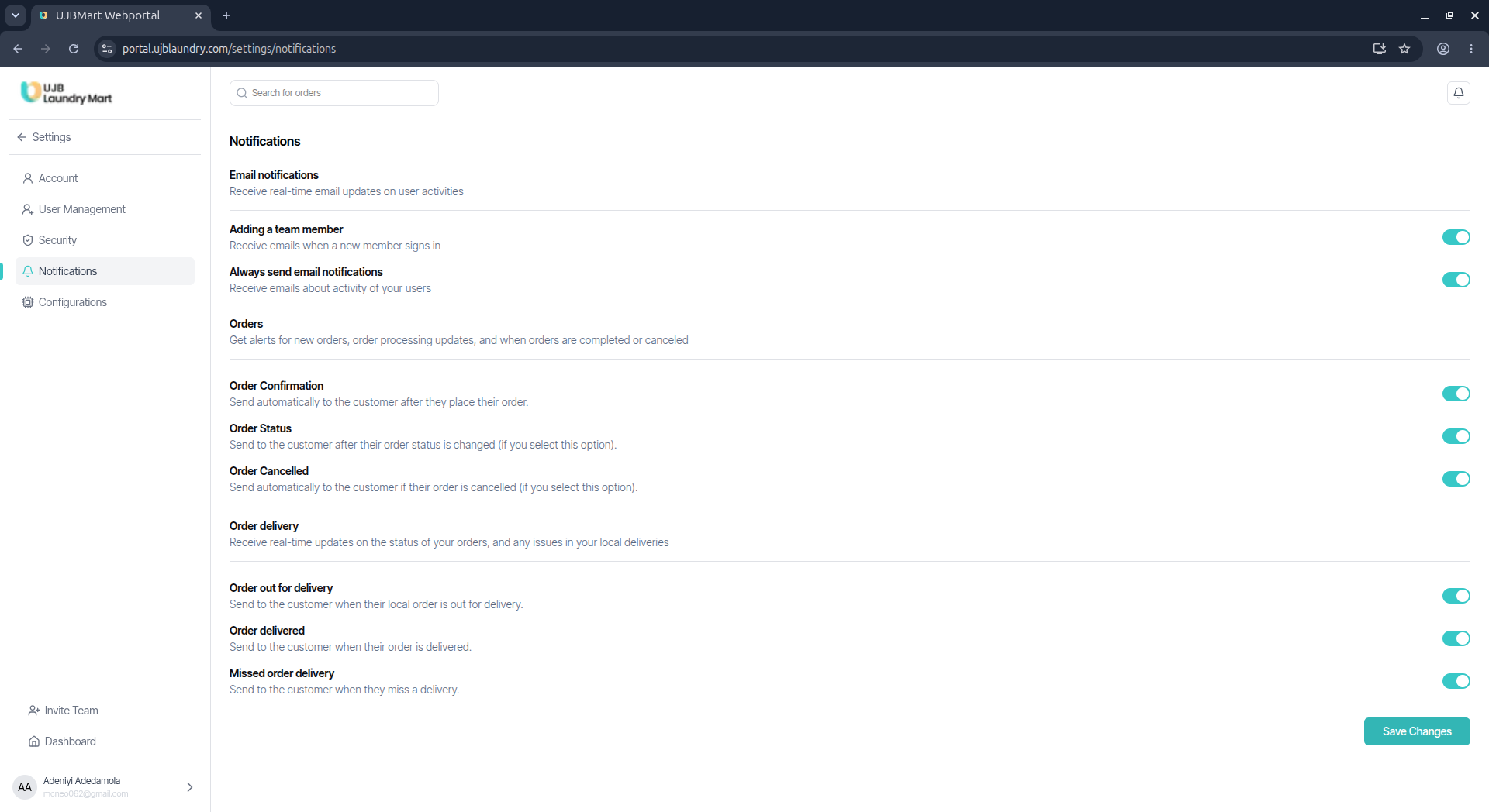 User portal screenshot