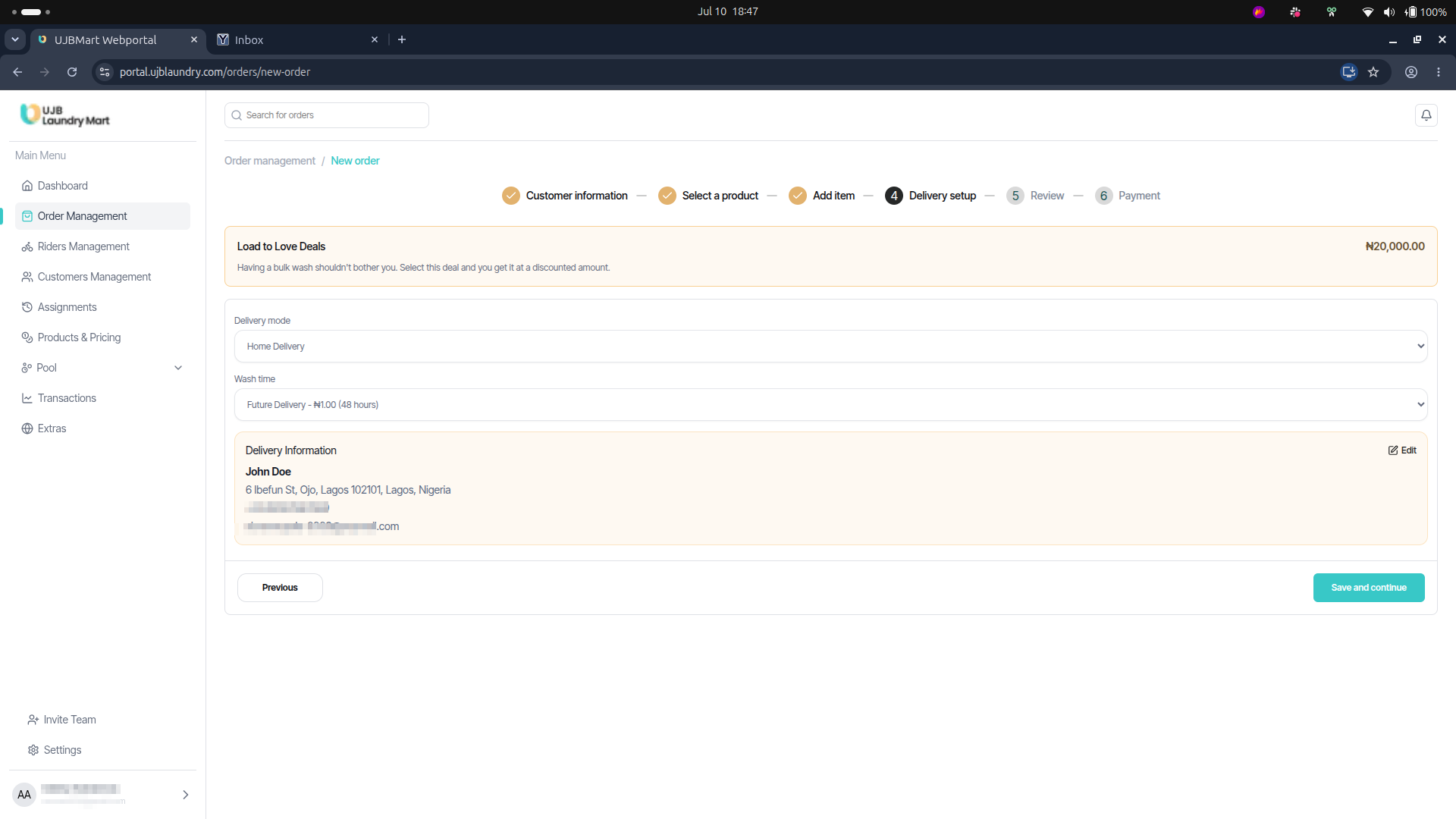 User portal screenshot
