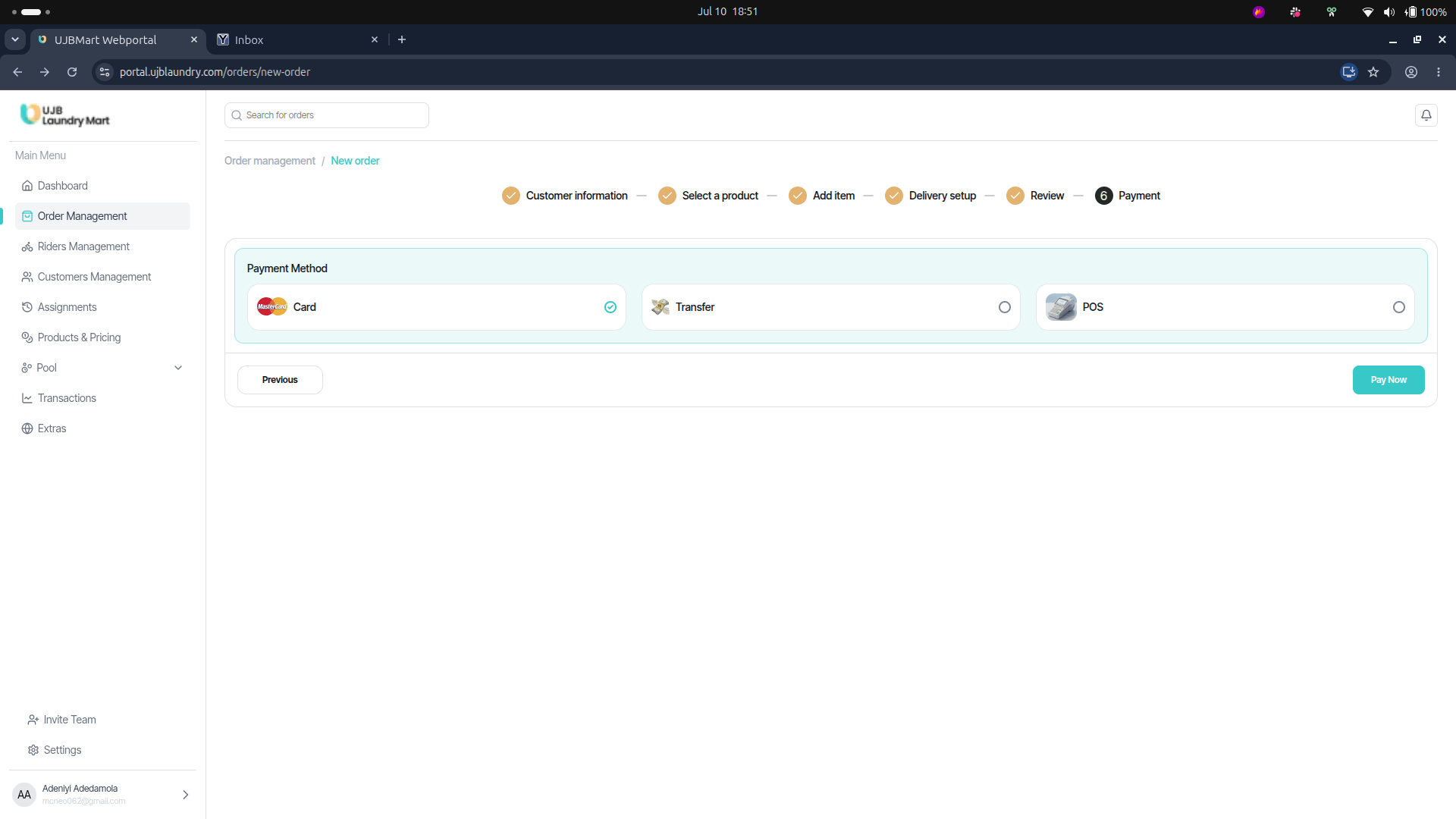 User portal screenshot