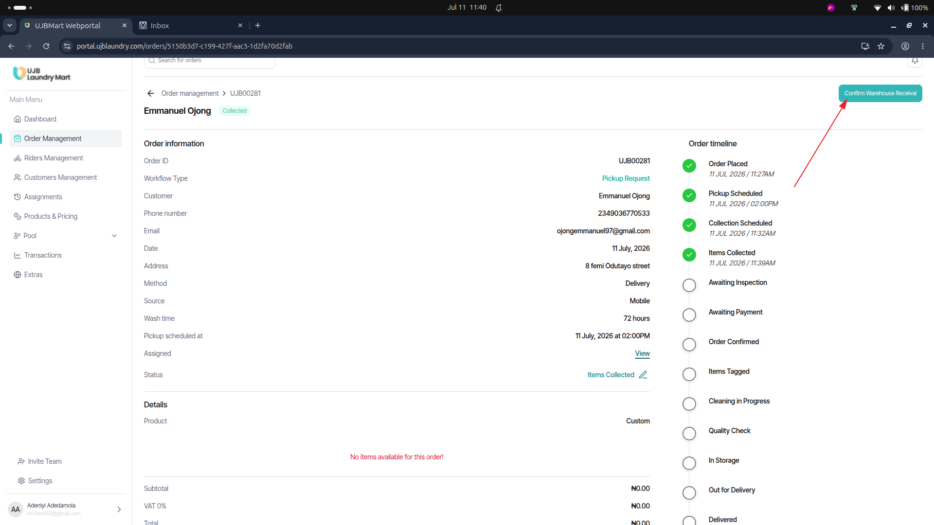 User portal screenshot
