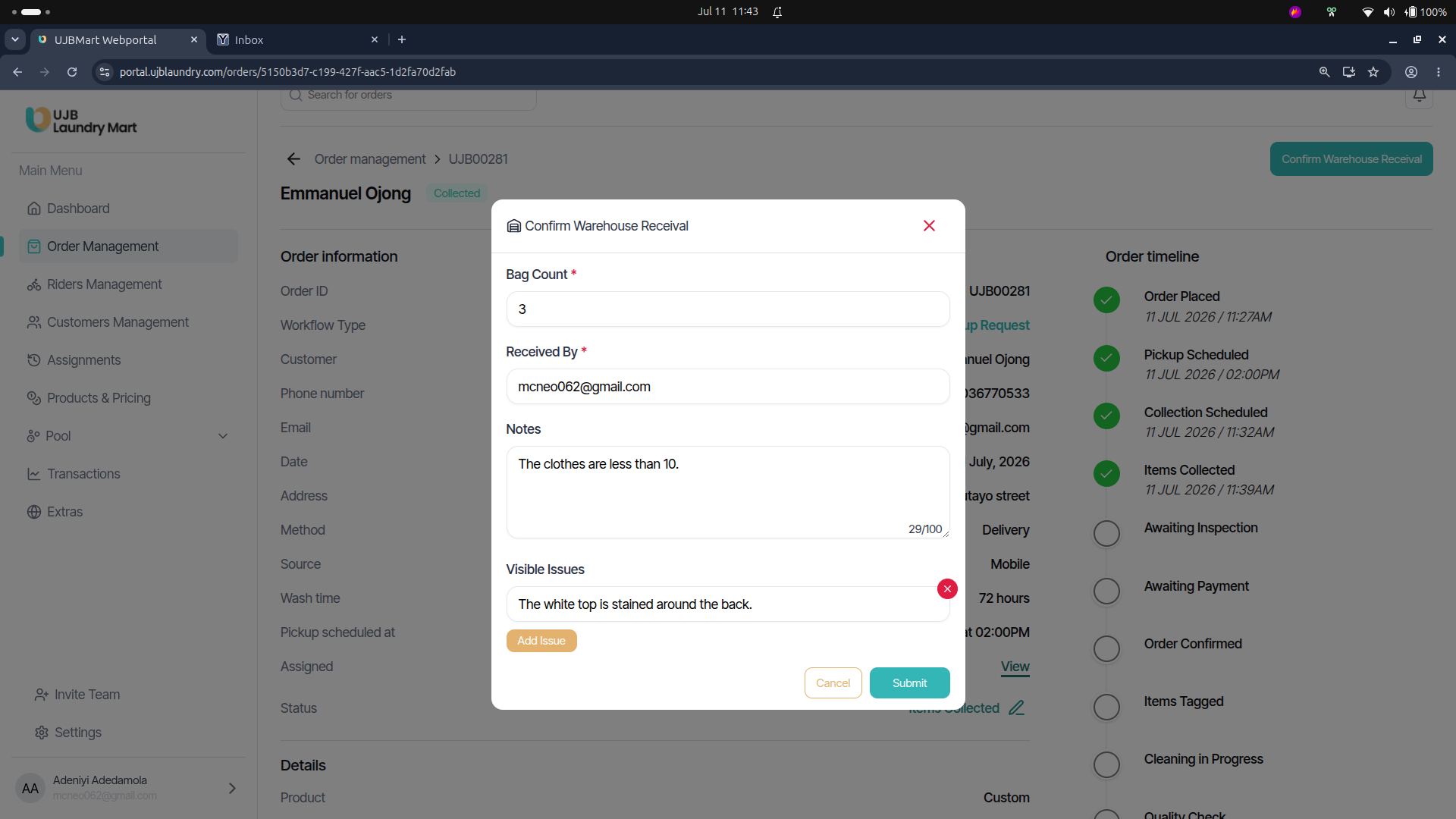 User portal screenshot
