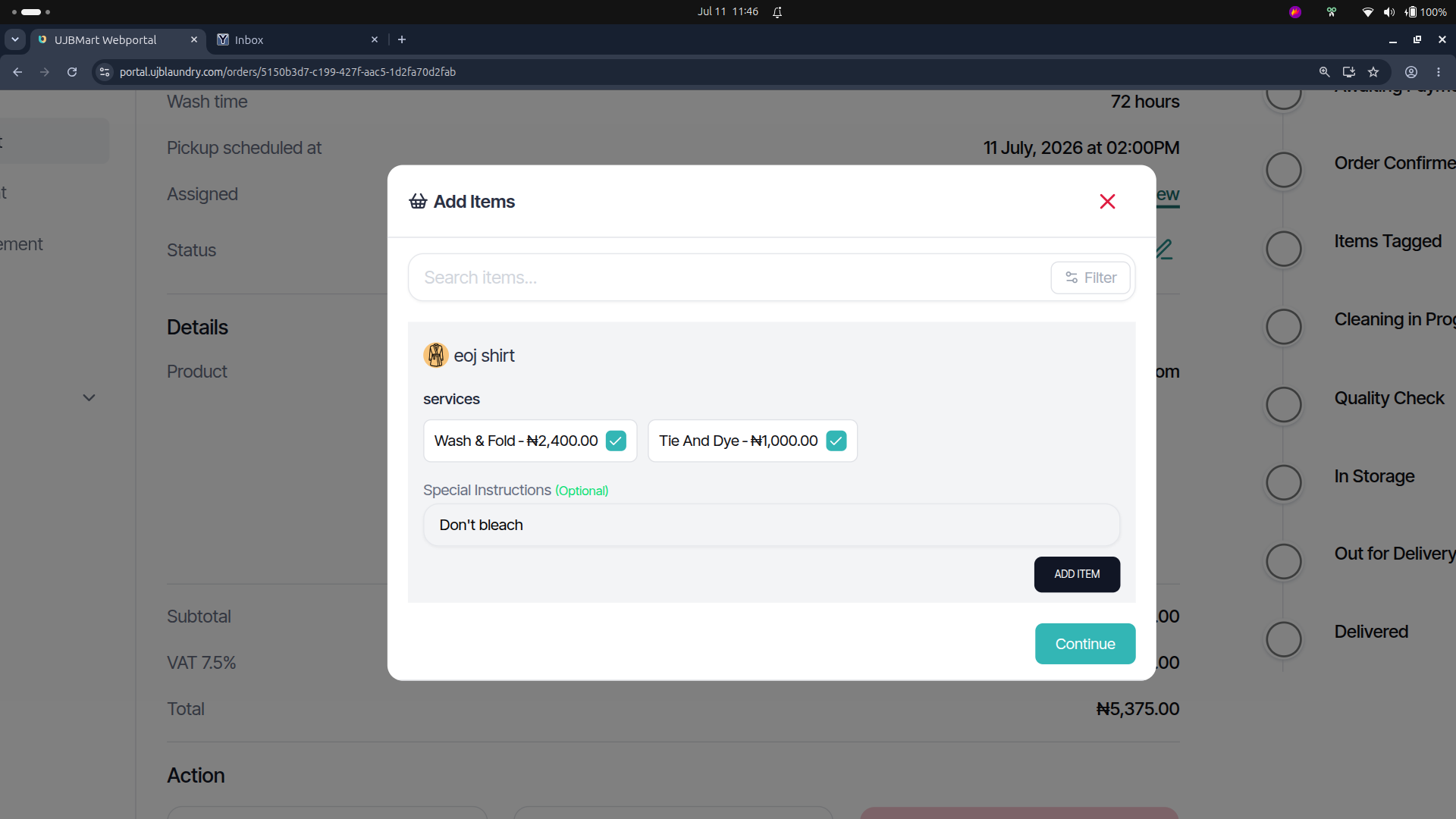 User portal screenshot