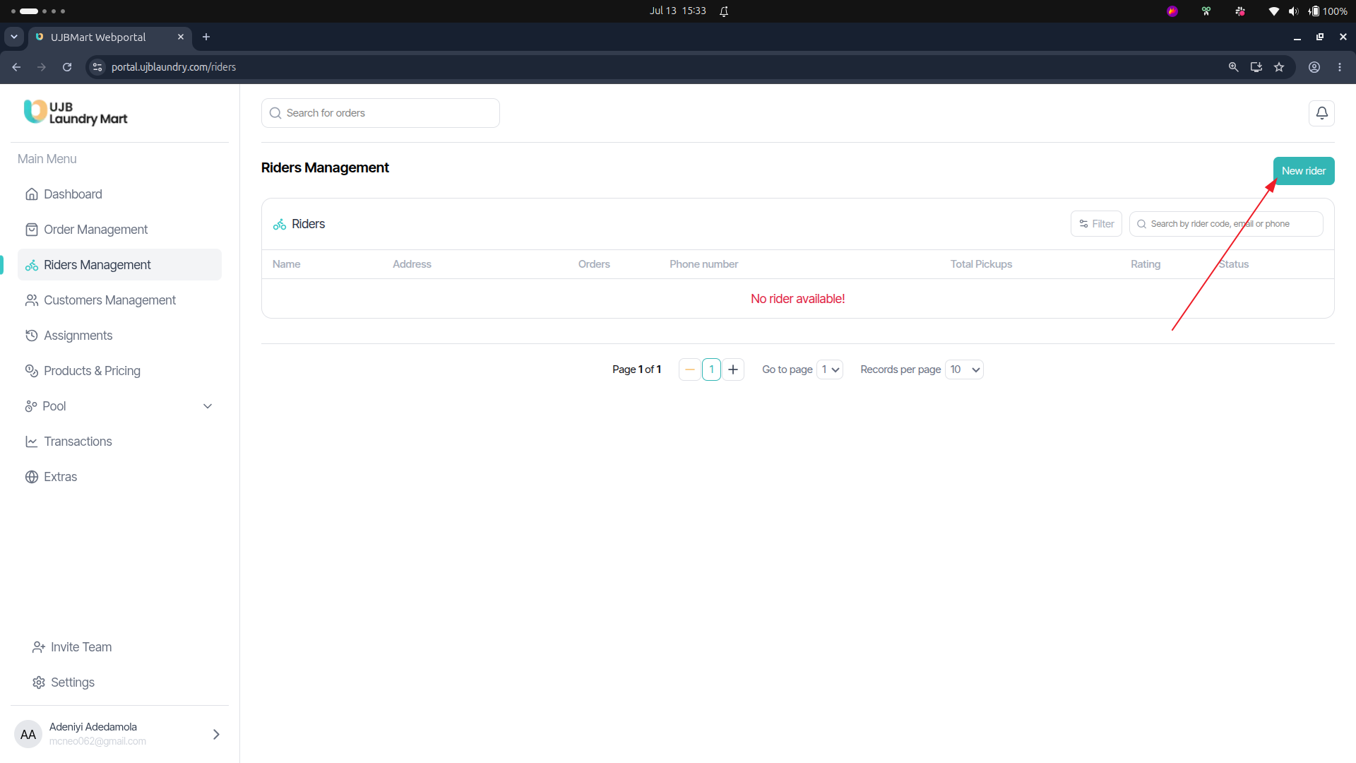 User portal screenshot