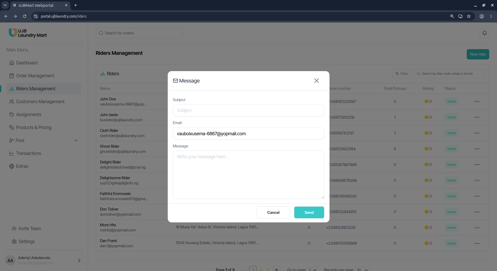 User portal screenshot