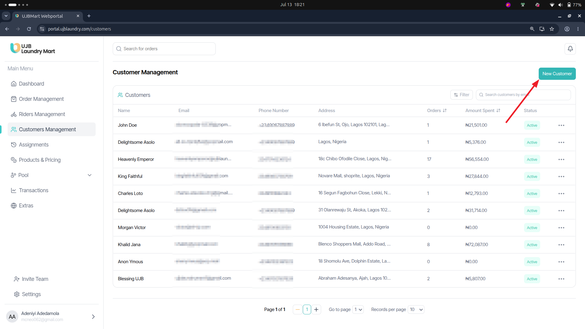 User portal screenshot