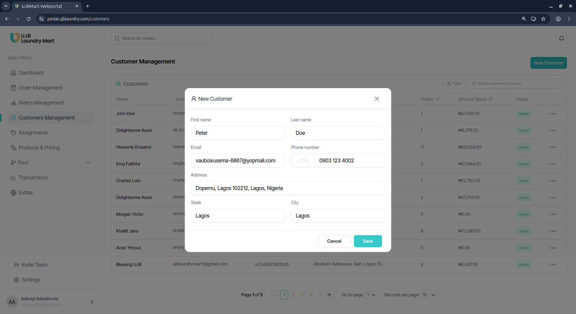 User portal screenshot