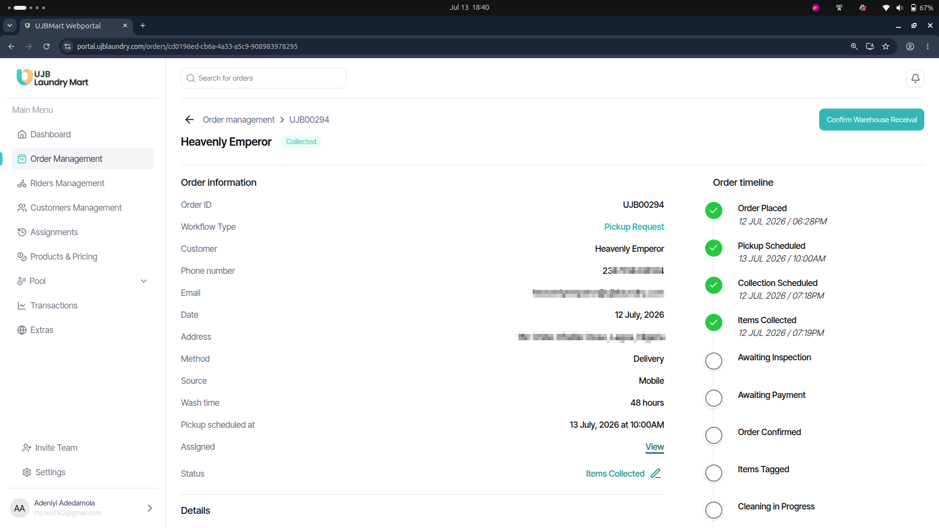 User portal screenshot
