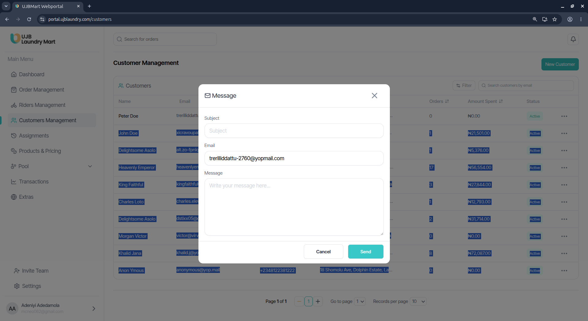 User portal screenshot