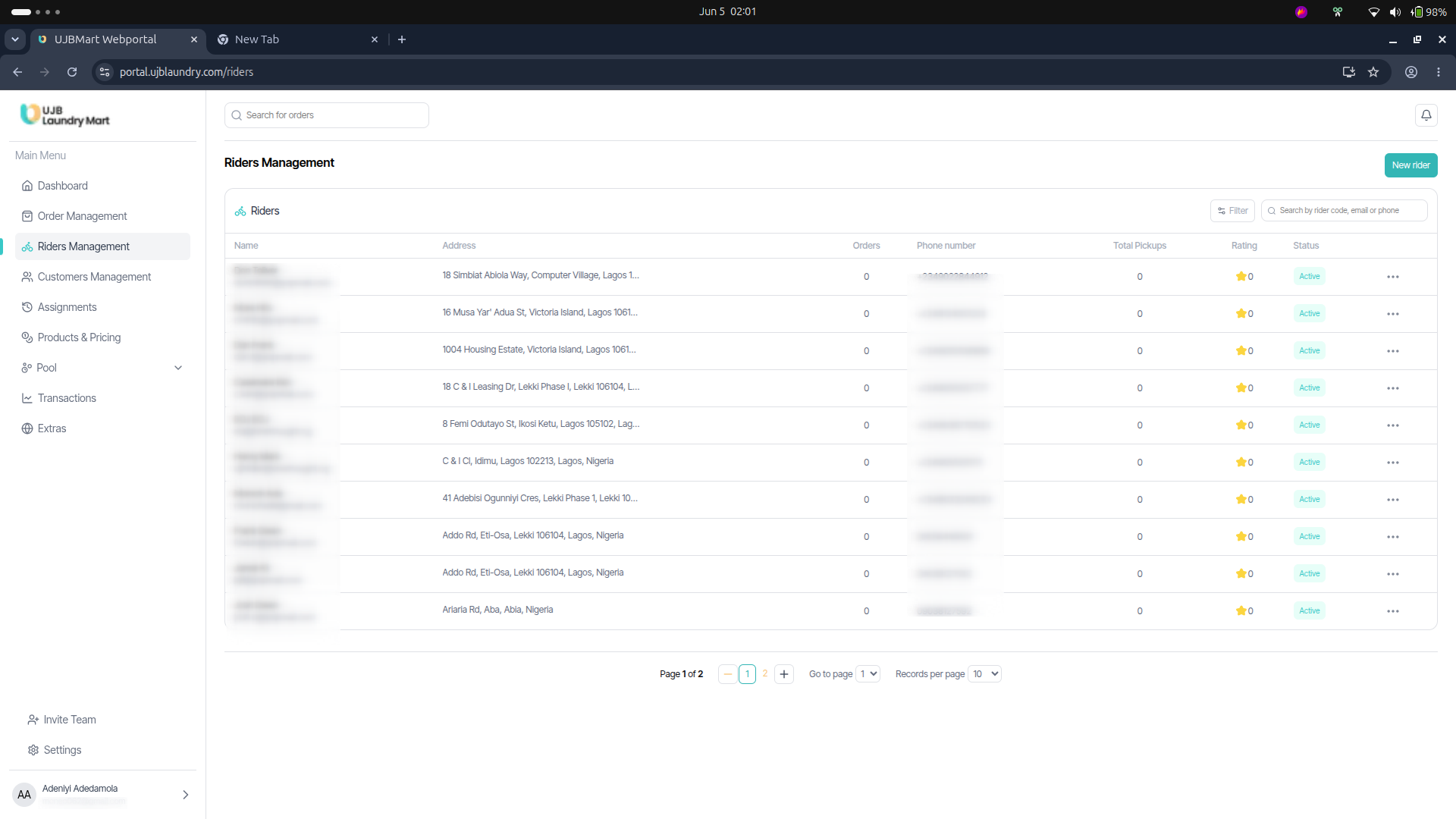 User portal screenshot