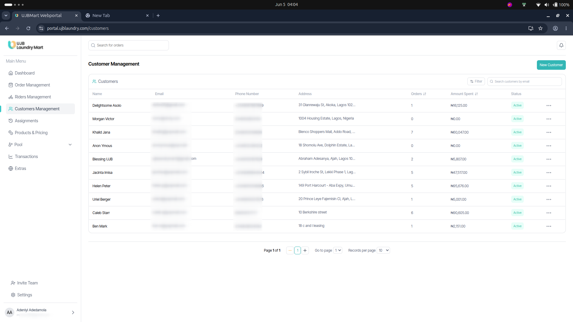 User portal screenshot